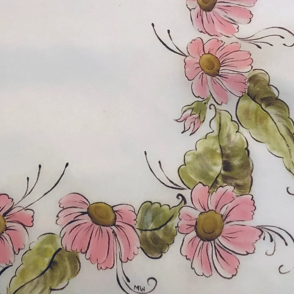 🩷 Hand-Painted Vintage-Inspired Floral Scarf 🩷